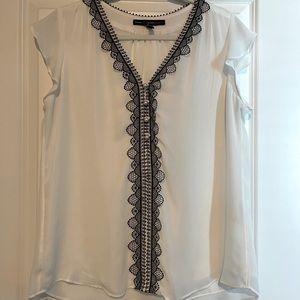 WHBM cap sleeve blouse ivory and black lace size 12